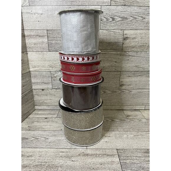 Mixed Ribbon Lot 7 Rolls Red White Gold Brown Christmas Valentines NOS - Picture 1 of 8